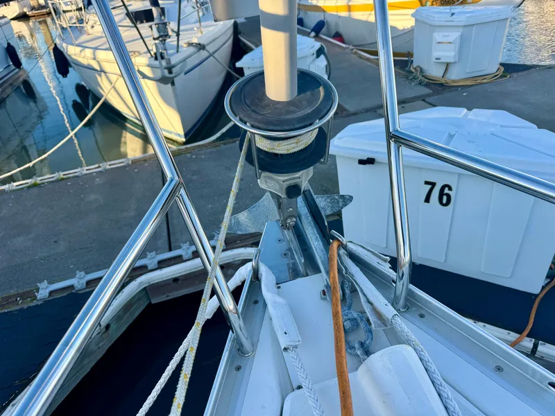 Slide: The Image of Beneteau Oceanis Clipper 343 sailboat bow with ropes and dock view, 2006 model. - 41