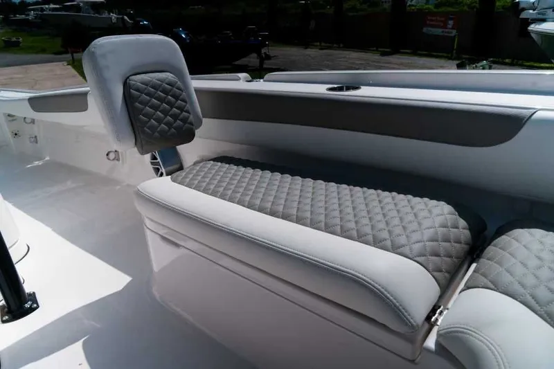 Slide: The Image of Luxurious seating in Caymas 28 HB boat, model year 2025. - 16