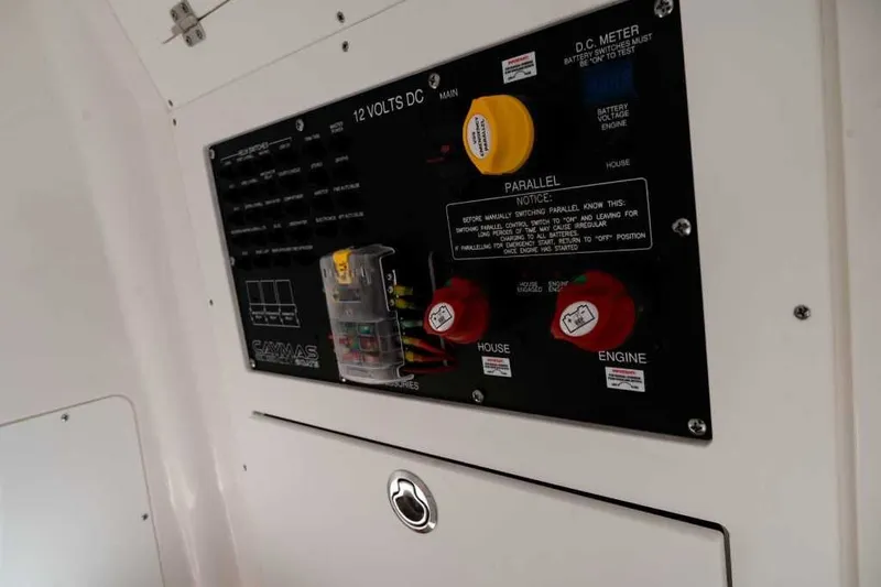 Slide: The Image of Control panel of 2025 Caymas 28 HB with electrical switches. - 23