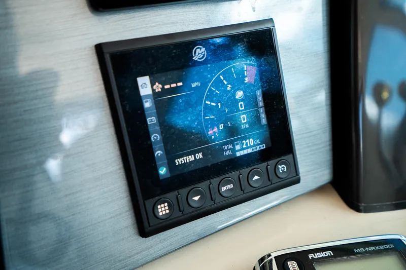 Slide: The Image of Interior view of 2005 Sea Ray 48 Sundancer yacht cruising on open water. - 16