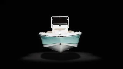 Slide: The Image of 2025 Robalo R160 Center Console boat, front view on black background. - 16