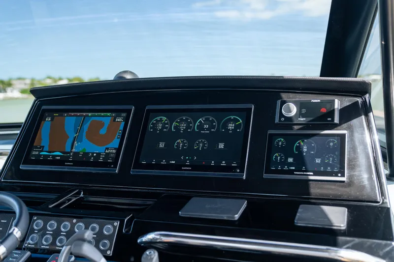 Slide: The Image of Dashboard of 2025 Pardo Yachts P50 with advanced navigation and control displays. - 36