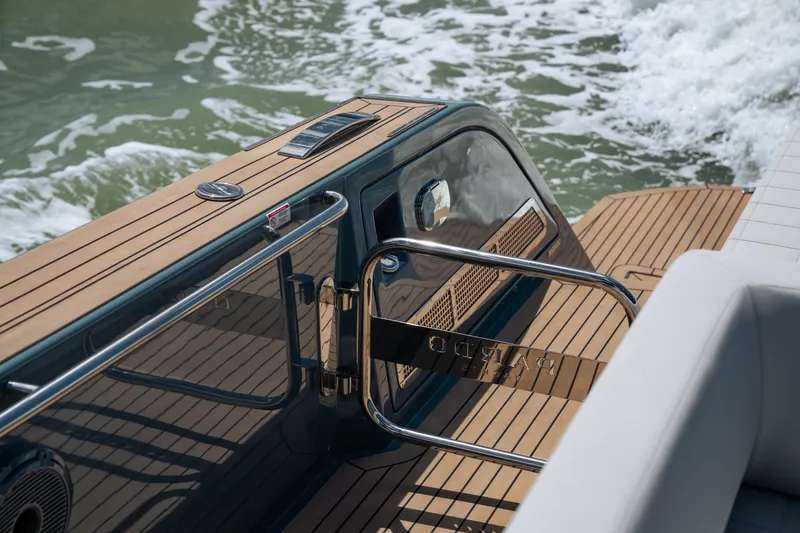Slide: The Image of 2025 Pardo Yachts P50 deck with sleek design and teak finish. - 22