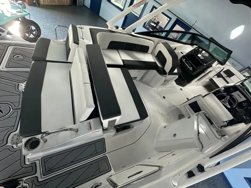 Slide: The Image of Interior of 2025 Monterey M45 boat with seating and storage area. - 19