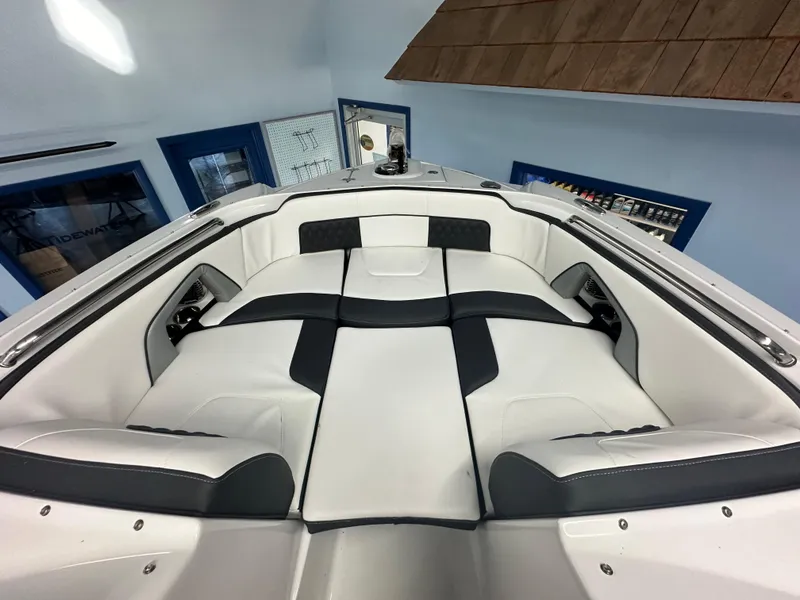 Slide: The Image of Interior of 2025 Monterey M45 boat with seating and storage area. - 34