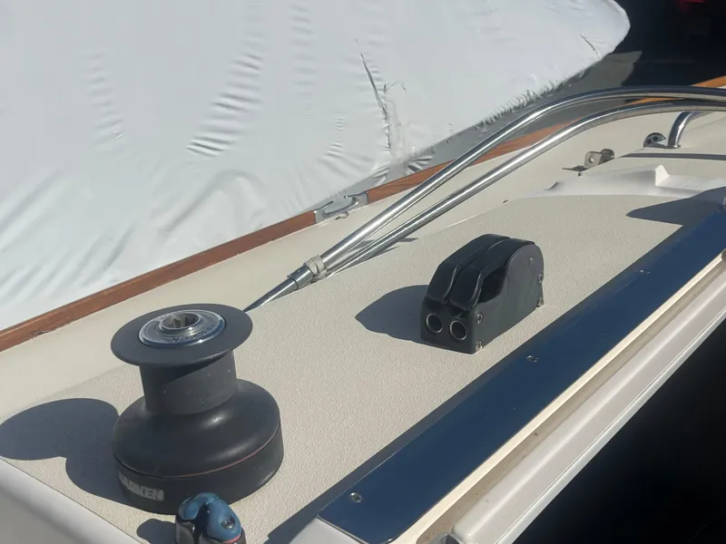 Slide: The Image of Deck of 2005 J Boats J/100 sailboat with winch and cleat. - 25