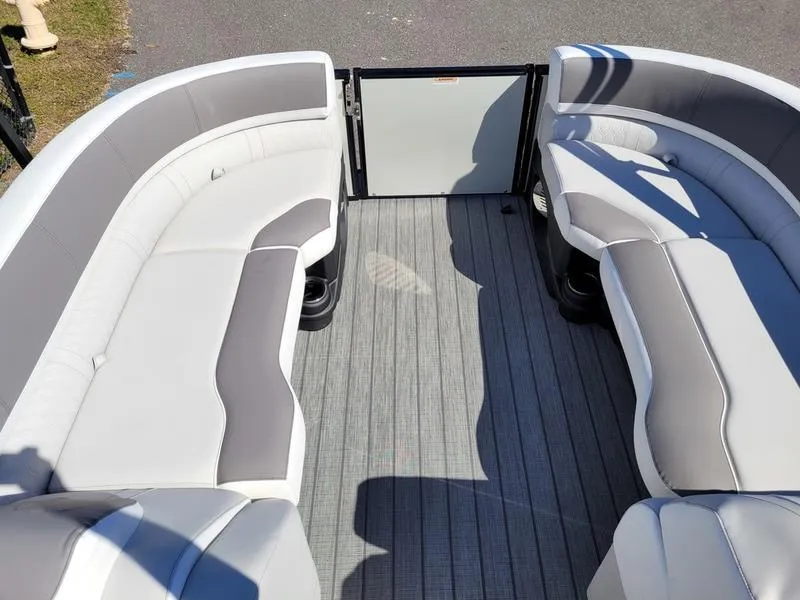 Slide: The Image of 2025 Avalon 2585 Catalina Quad Lounger interior with gray seating and flooring. - 10