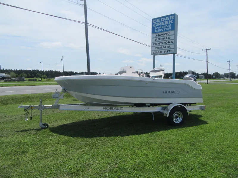 The Image of 2025 Robalo R160 Center Console boat on trailer at Cedar Creek Marine Center. - 0
