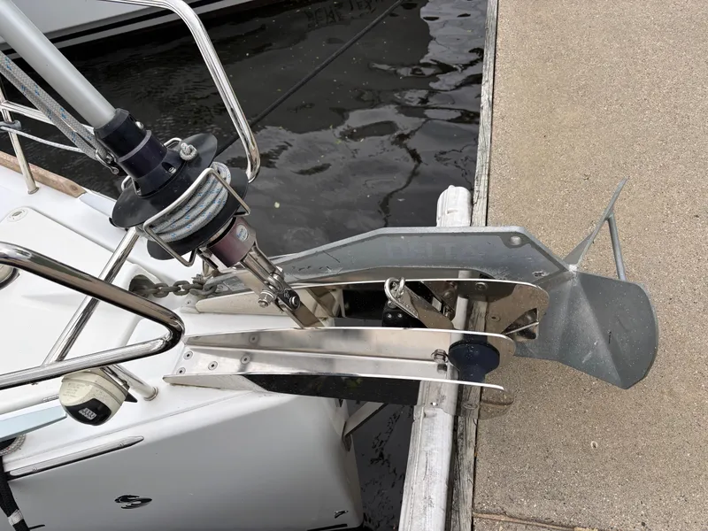 Slide: The Image of Bow of 2018 Beneteau Oceanis 45 with anchor and winch system. - 2
