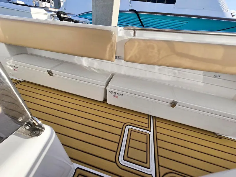 Slide: The Image of 2023 HCB Suenos boat speakers and seating, featuring sleek design and modern audio system. - 37