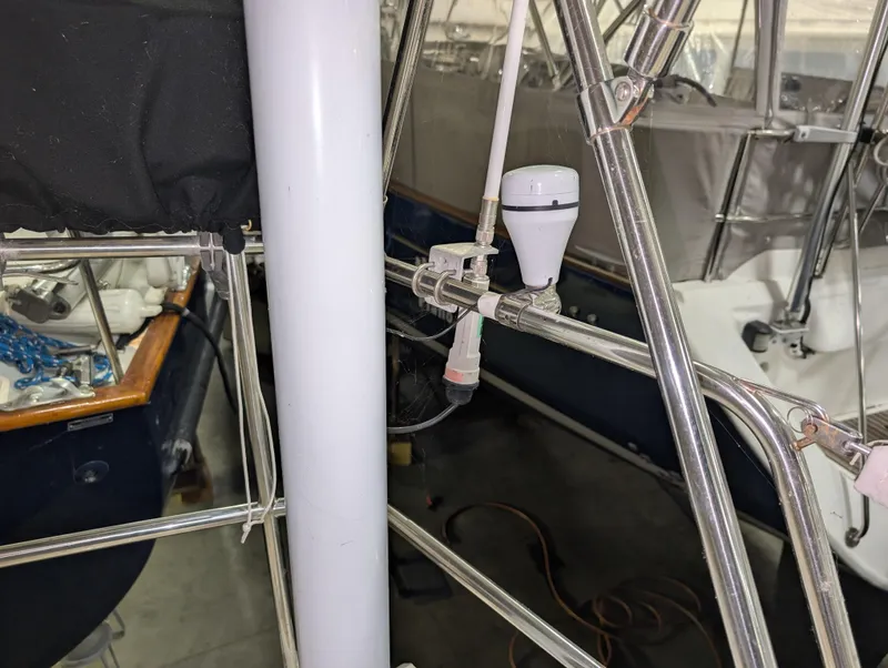 Slide: The Image of Close-up of a 2001 J Boats J/46 sailboat's rigging and equipment details. - 37