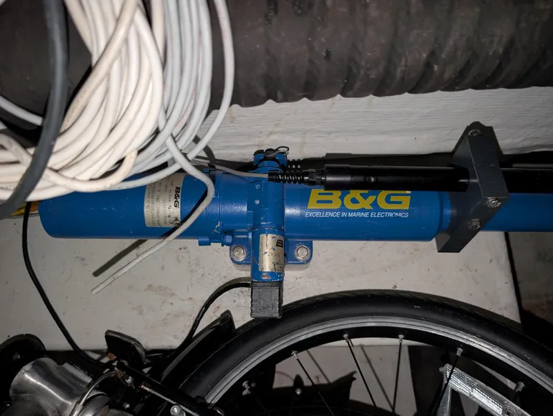 Slide: The Image of B&G marine electronics on a 2001 J Boats J/46 sailboat, featuring cables and equipment. - 40