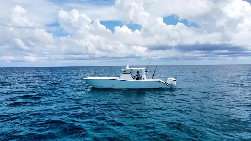 Slide: The Image of 2025 Insetta 35IFC boat on open ocean under cloudy sky. - 3