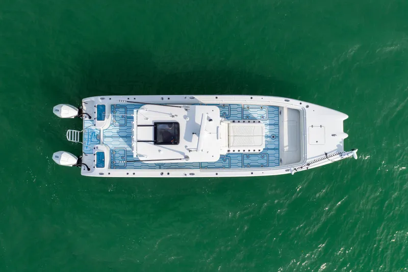 Slide: The Image of Aerial view of 2025 Insetta 35IFC boat on green water. - 5