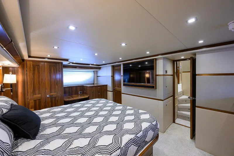 Slide: The Image of Viking 80 LAMPLIGHTER -  Master Stateroom Entrance, Berth, & TV - 20