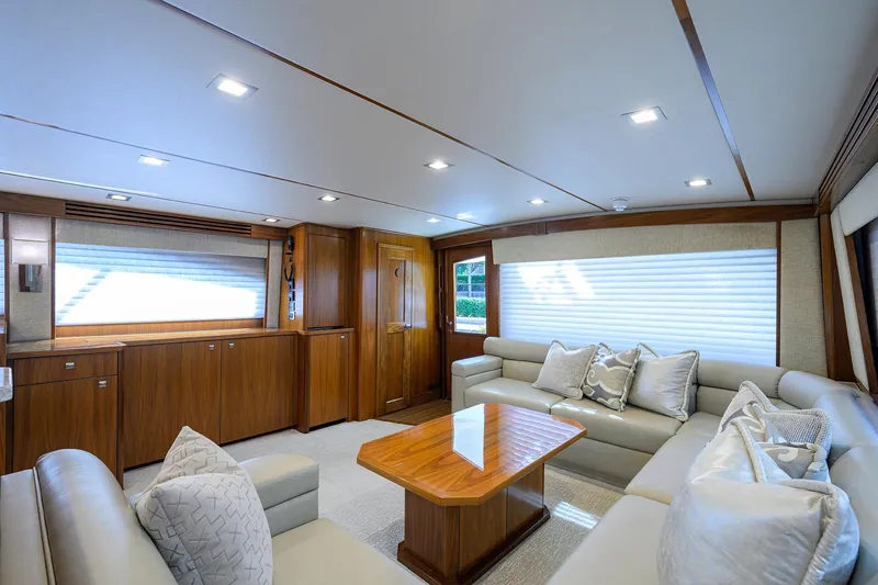 Slide: The Image of Viking 80 LAMPLIGHTER -  Salon Entrance & Seating - 7