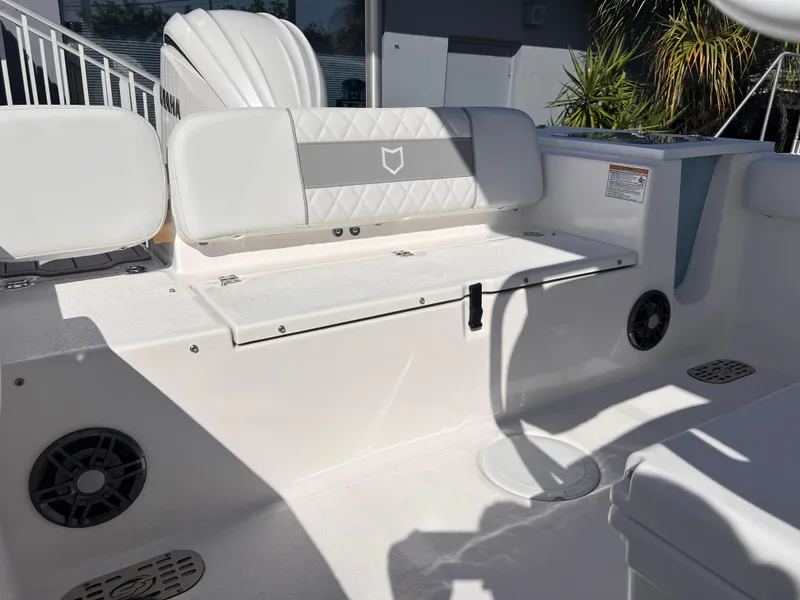 Slide: The Image of 2025 Sea Fox 248 Commander boat interior with seating and speakers. - 41