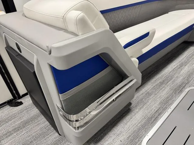 Slide: The Image of 2025 Bennington M Swingback 26 MSB boat interior with modern seating design. - 16