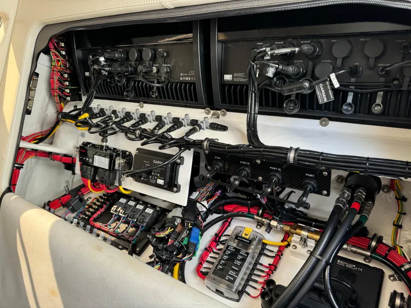 Slide: The Image of Electrical system of 2024 Nor-Tech 392 Super Fish boat, showcasing wiring and components. - 37