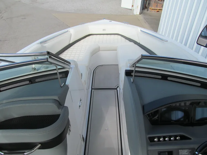 Slide: The Image of 2019 Cobalt R7 Surf boat interior with sleek seating and modern dashboard. - 14