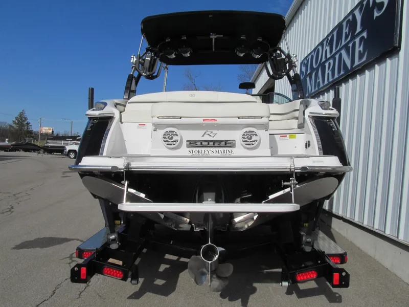Slide: The Image of 2019 Cobalt R7 Surf boat rear view at Stokley's Marine dealership. - 5