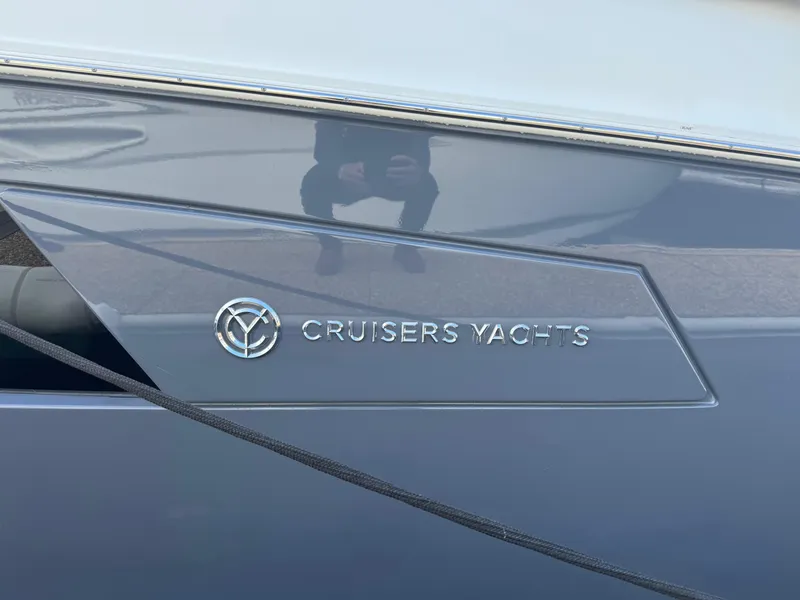 Slide: The Image of 2020 Cruisers Yachts 39 Express Coupe logo on yacht exterior. - 32