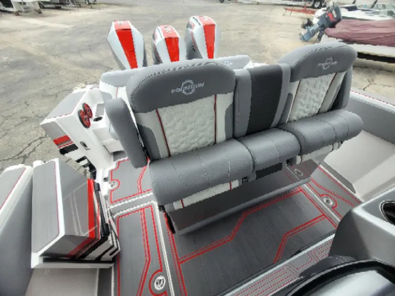 Slide: The Image of 2024 Fountain 38 SCX boat interior with stylish seating and modern design. - 13