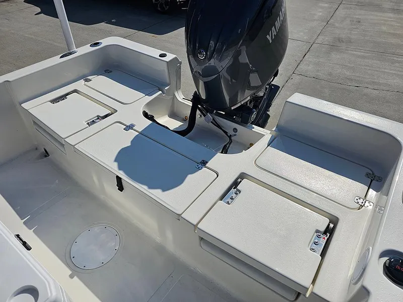 Slide: The Image of 2025 Bulls Bay 2200 XS boat with Yamaha outboard engine, featuring spacious deck layout. - 10