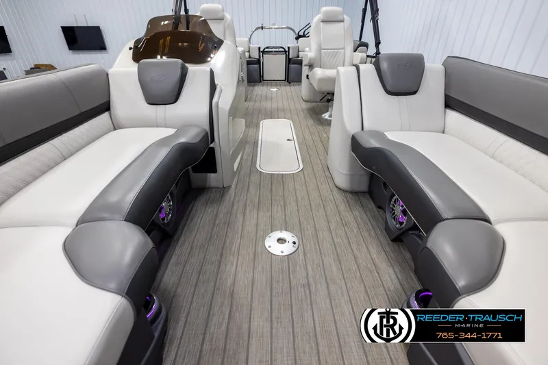 Slide: The Image of 2021 Avalon Catalina QL boat interior with luxurious seating and modern design. - 13