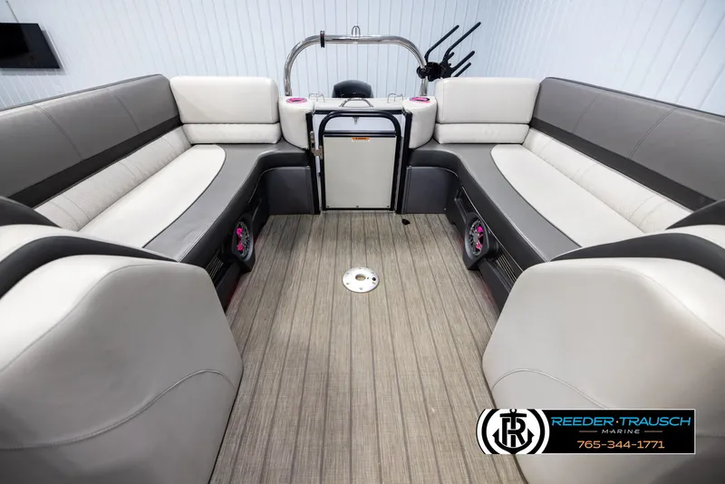 Slide: The Image of 2021 Avalon Catalina QL boat interior with plush seating and modern design. - 15