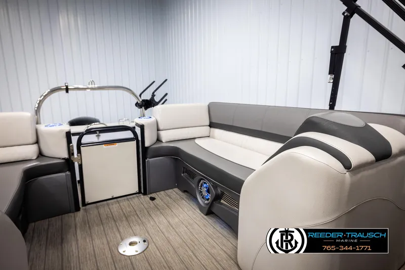 Slide: The Image of 2021 Avalon Catalina QL pontoon boat interior with plush seating and modern design. - 23