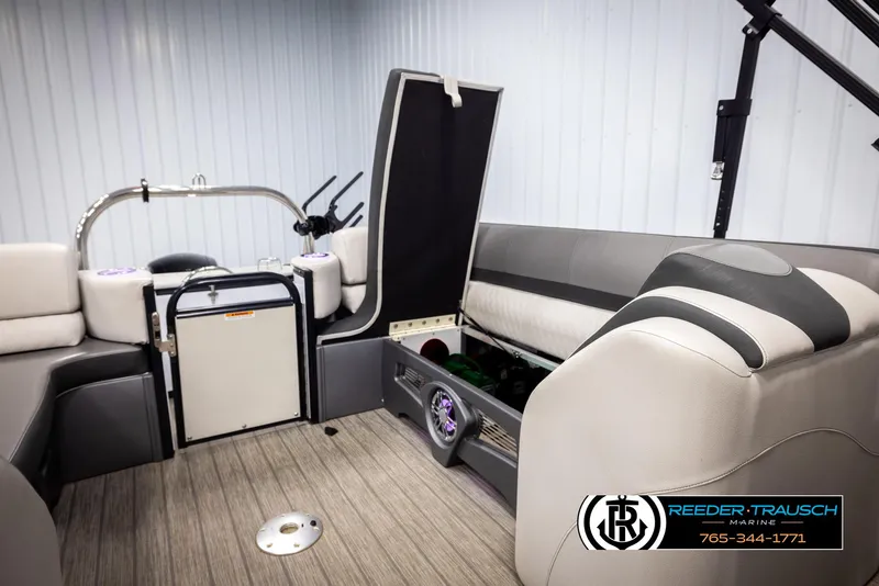 Slide: The Image of 2021 Avalon Catalina QL boat interior with modern seating and control panel. - 25