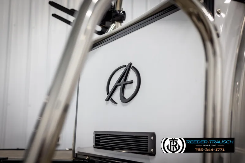 Slide: The Image of 2021 Avalon Catalina QL boat interior with logo and metal railing. - 48