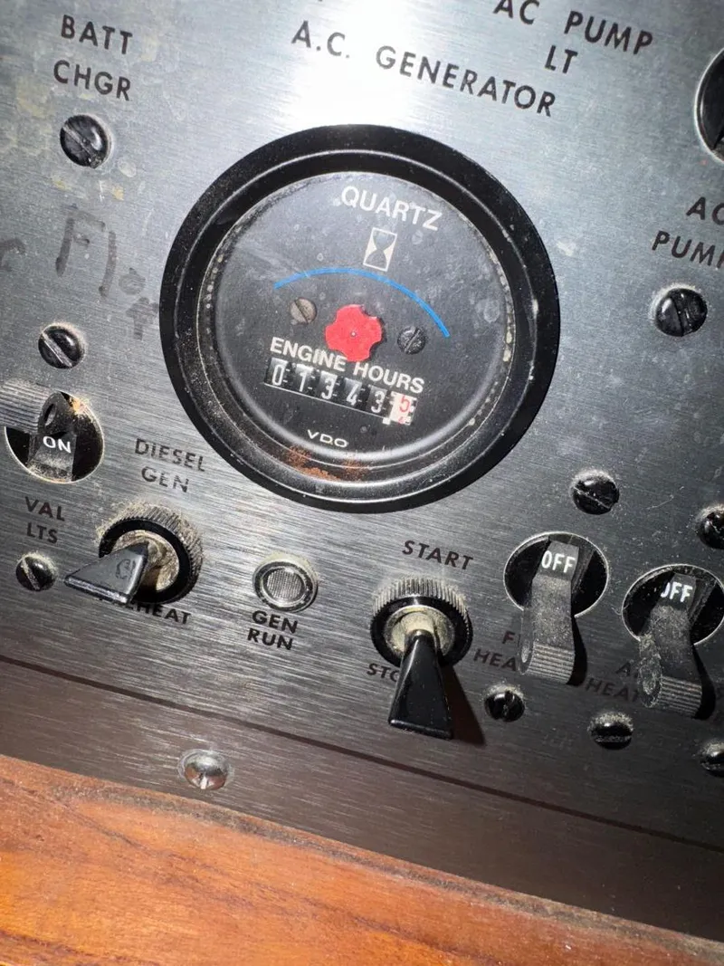Slide: The Image of Close-up of 1988 Chris-Craft 426 Catalina engine hour meter and control panel. - 40