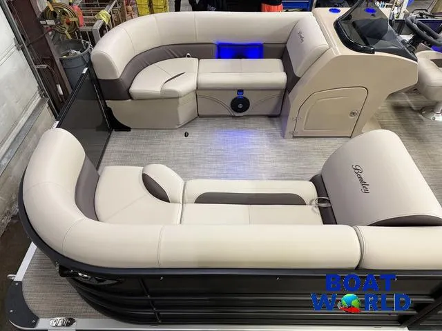 Slide: The Image of 2025 Bentley Pontoons Legacy 223 Navigator interior with plush seating and modern design. - 3