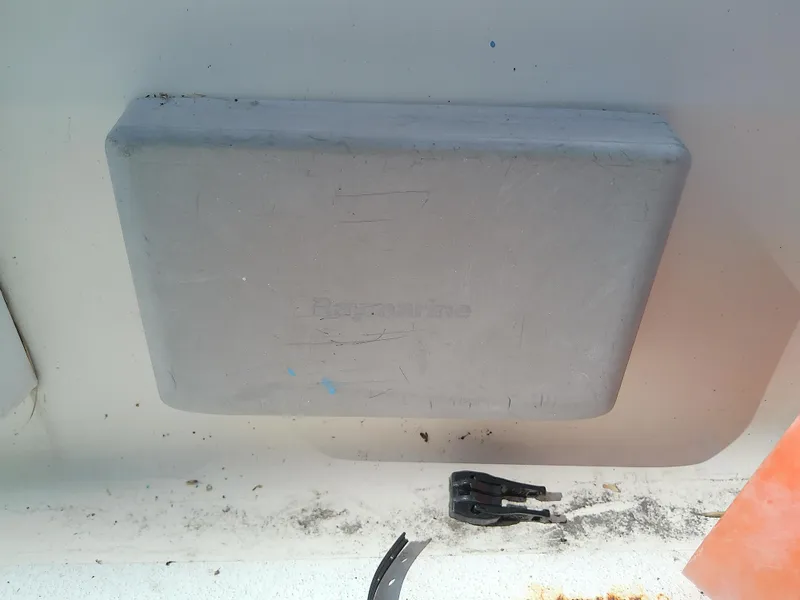 Slide: The Image of Gray panel on a 1990 Hunter Passage 42 boat deck. - 18