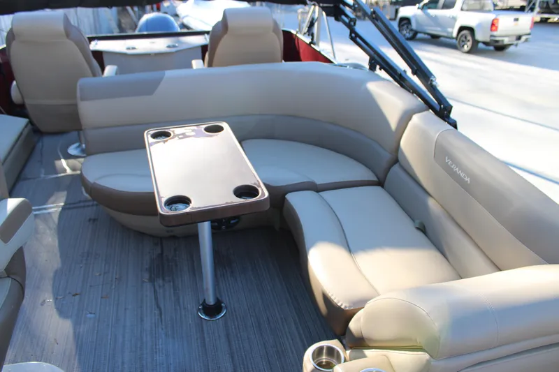 Slide: The Image of 2022 Veranda VR22F2 Luxury boat interior with plush seating and table. - 9