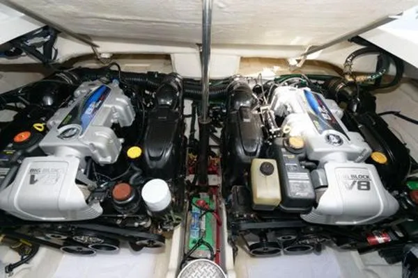 Slide: The Image of Twin engines in a 2017 Formula 37 PC boat engine compartment. - 31