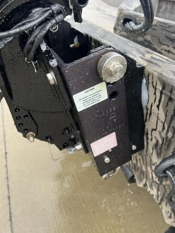 Slide: The Image of Close-up of 2025 Havoc Boats 1656 VJST motor mount with water droplets. - 11