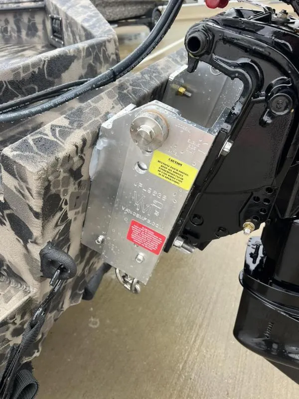 Slide: The Image of 2025 Havoc Boats 1656 VJST motor mount detail with camouflage pattern. - 11