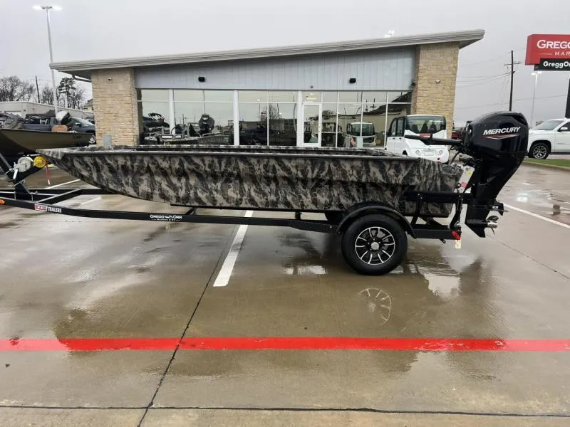 Slide: The Image of 2025 Havoc Boats 1656 VJST on trailer, parked outside dealership. - 6