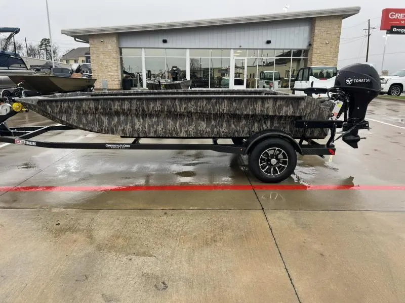 Slide: The Image of 2025 Havoc Boats 1656 VJST on trailer, parked outside dealership. - 6