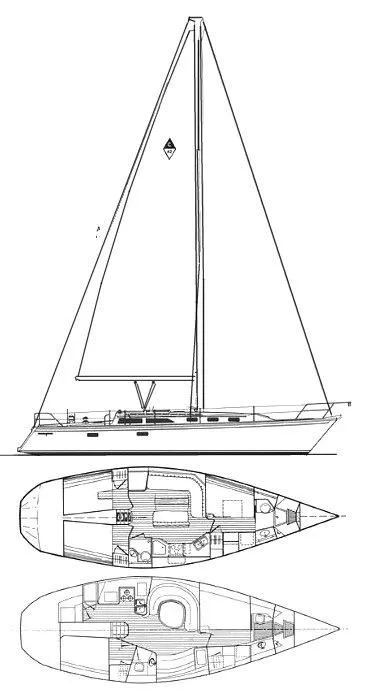Slide: The Image of Line drawing of a 2001 Catalina 42 MK II sailboat with interior layout. - 31