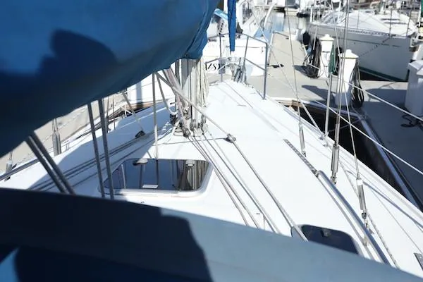 Slide: The Image of Sailboat deck view, Catalina 320, 2000 model, docked in marina. - 18