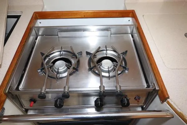 Slide: The Image of Two-burner stainless steel stove on a 2000 Catalina 320 sailboat. - 6