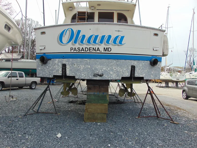 Slide: The Image of 1981 Post 46 Sportfish boat "Ohana" in dry dock, Pasadena, MD. - 23