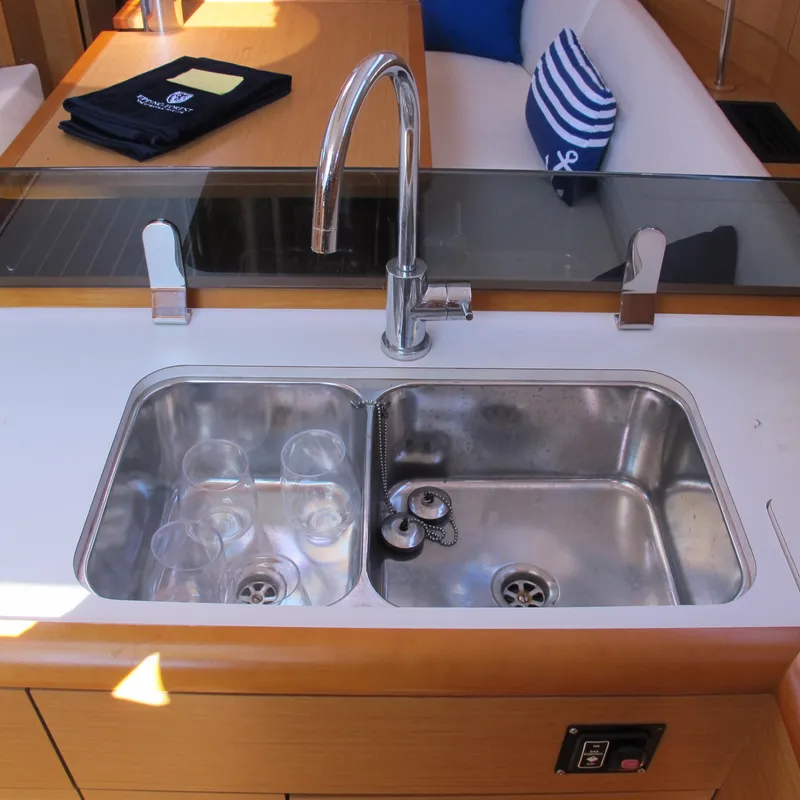 Slide: The Image of Stainless steel sink in 2013 Jeanneau Sun Odyssey 379 yacht interior. - 22