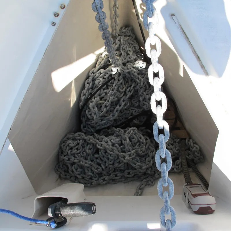 Slide: The Image of Anchor chain storage on 2013 Jeanneau Sun Odyssey 379 sailboat. - 9