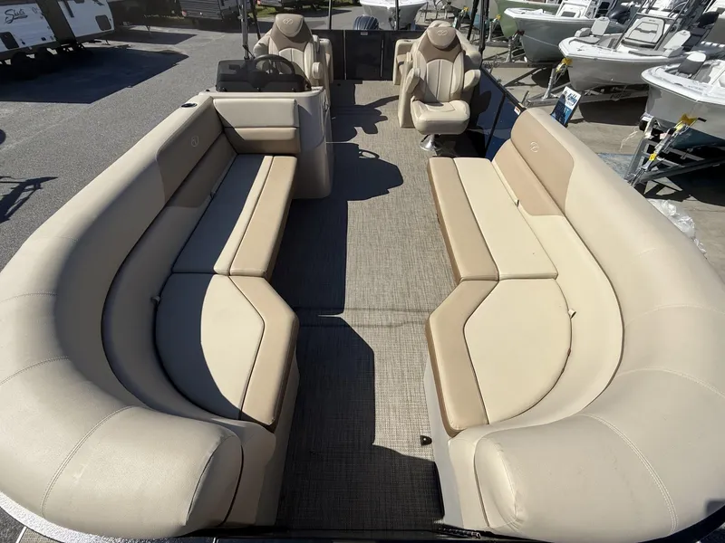 Slide: The Image of 2025 Veranda Vista View Series boat with spacious beige seating and modern design. - 8