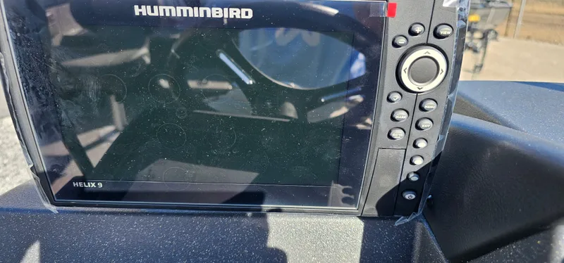 Slide: The Image of Humminbird Helix 9 fish finder on 2025 Tracker Targa V-19 WT boat dashboard. - 8